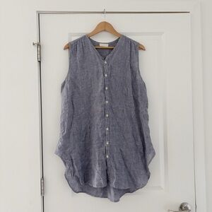 CP Shades Gingham Checkered Linen Button Down Sleeveless Top Lagenlook